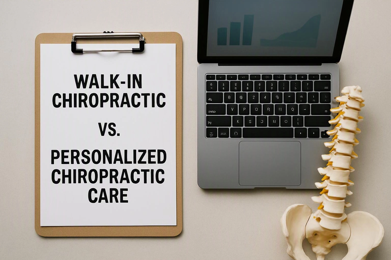 Aerial top-down flat-lay photograph of macro photograph of a physical artifact or interface element central to "Walk-In Chiropractic vs