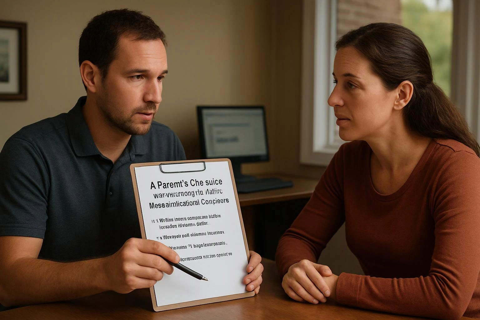 Two-person consultation photograph showing a clear visual metaphor illustrating what "A Parent’s Checklist for Discussing a Child’s Musculoskeletal Concerns" means for Chiropractor