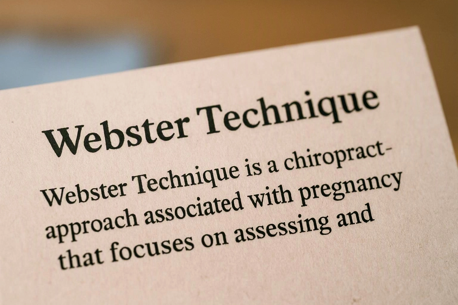 A close-up of a printed page titled “Webster Technique” with smaller text below on a beige background